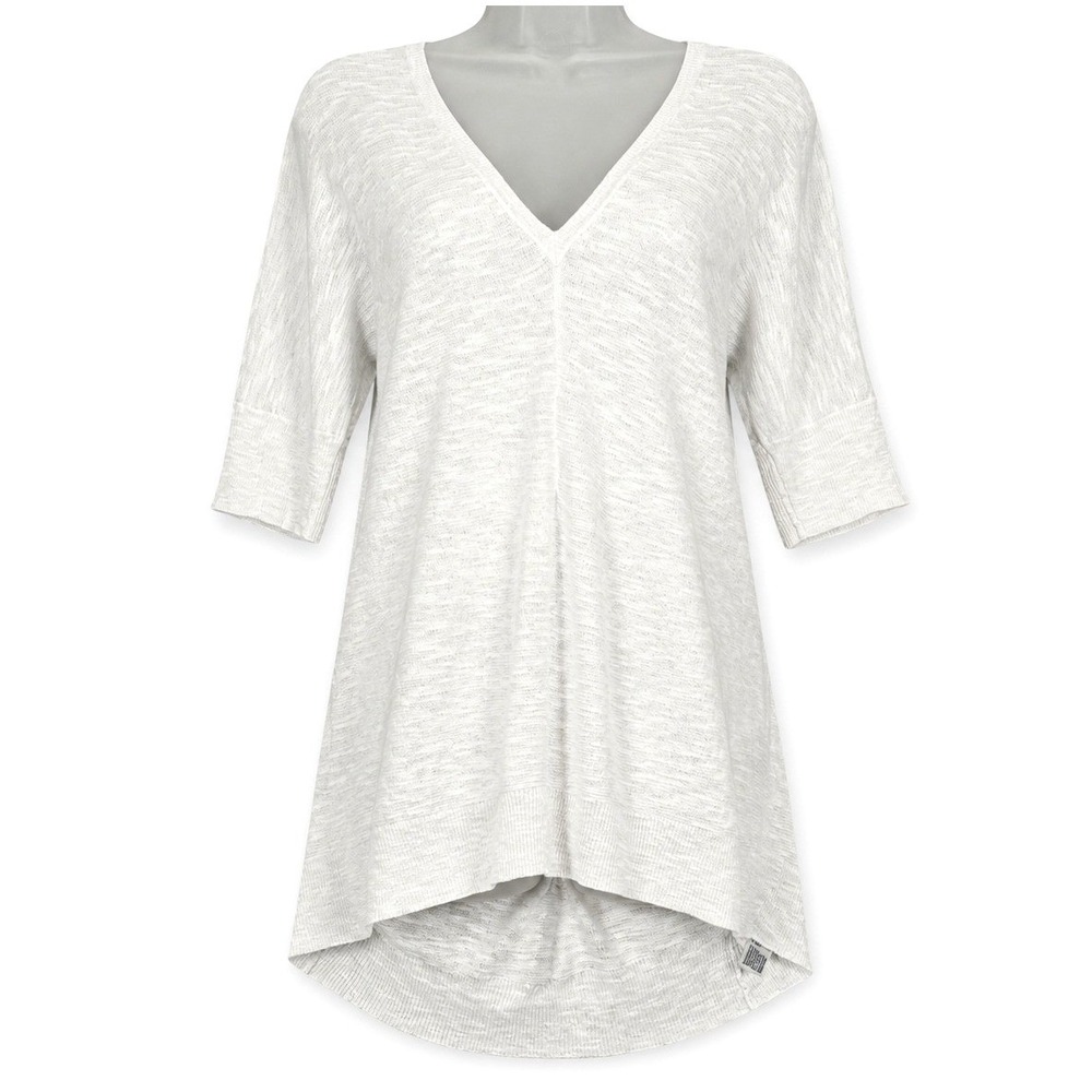 Eileen Fisher Tunic Top Women Small White Organic Linen Cotton V Neck Oversized